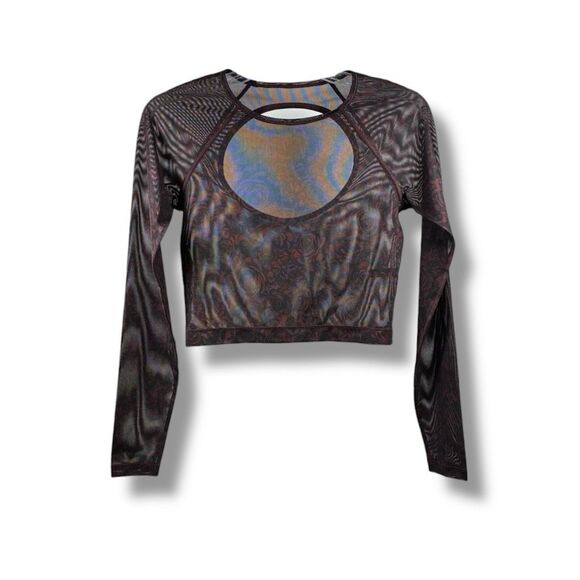 Sweaty Betty Tops - Sweaty Betty Long Sleeve Cropped Sheer Mesh Top in Floral Size XS